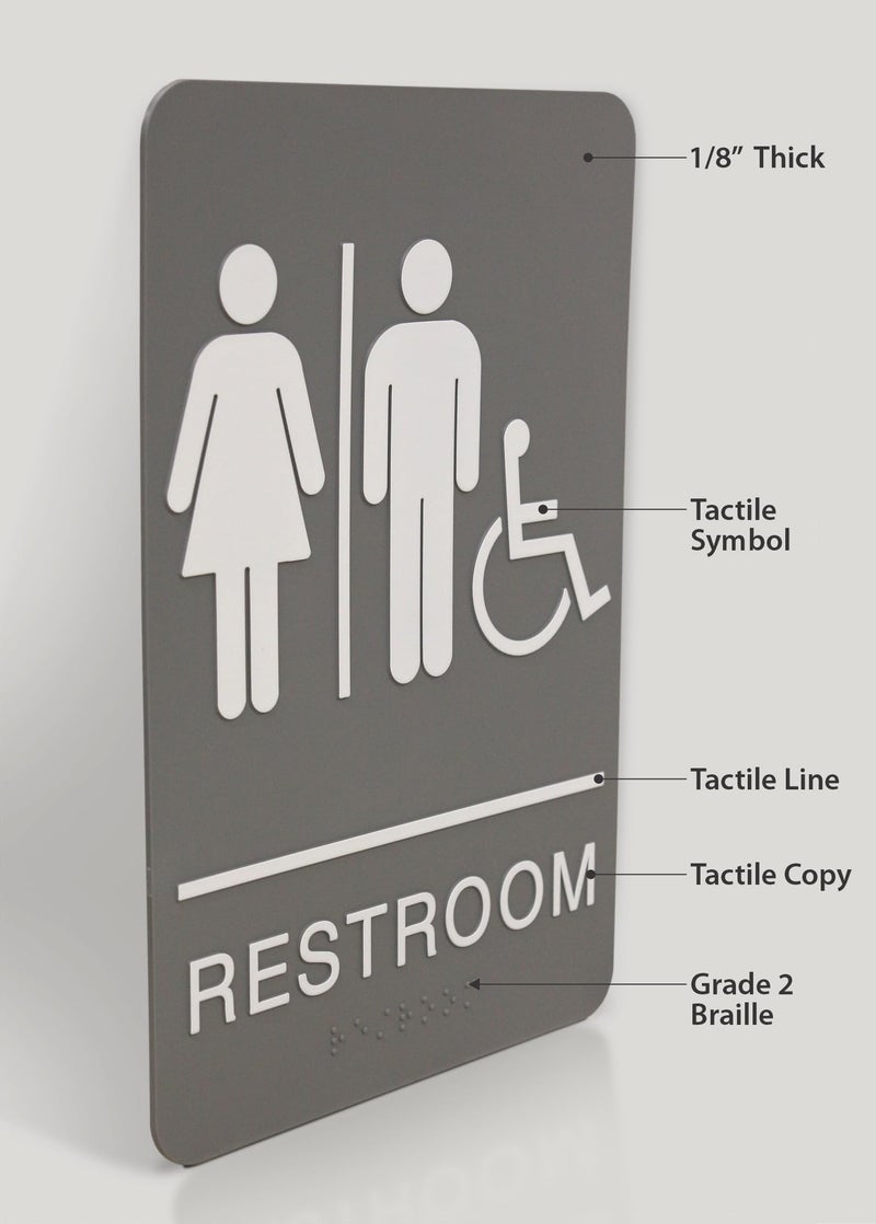 Headline Sign 5222 ADA Wheelchair Accessible Restroom Sign with Grade 2 Braille and Tactile Graphics, 6 Inches by 9 Inches, Light Gray/White, Made in USA - Image 5